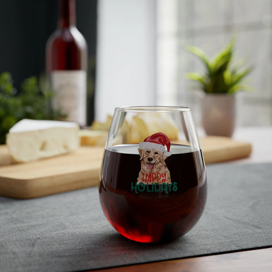 Golden Retriever Stemless Wine Glass - 11.75 oz Holiday Red Wine Glass - Perfect Christmas Gift for Dog Lovers! The Aurora Touch