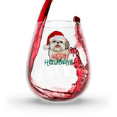 Shitzu Stemless Wine Glass, 11.75oz - Dog Lover Party Red Wine Glass, Xmas Gift, Holiday Glassware, Cute Animal Glass, Pet Owner Present The Aurora Touch