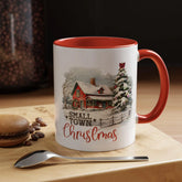 Christmas Accent Mug, Red 11oz, Farmhouse Kitchen Decor, Holiday Designer Mug, Country Style Xmas Cup, Small Town Vibes The Aurora Touch