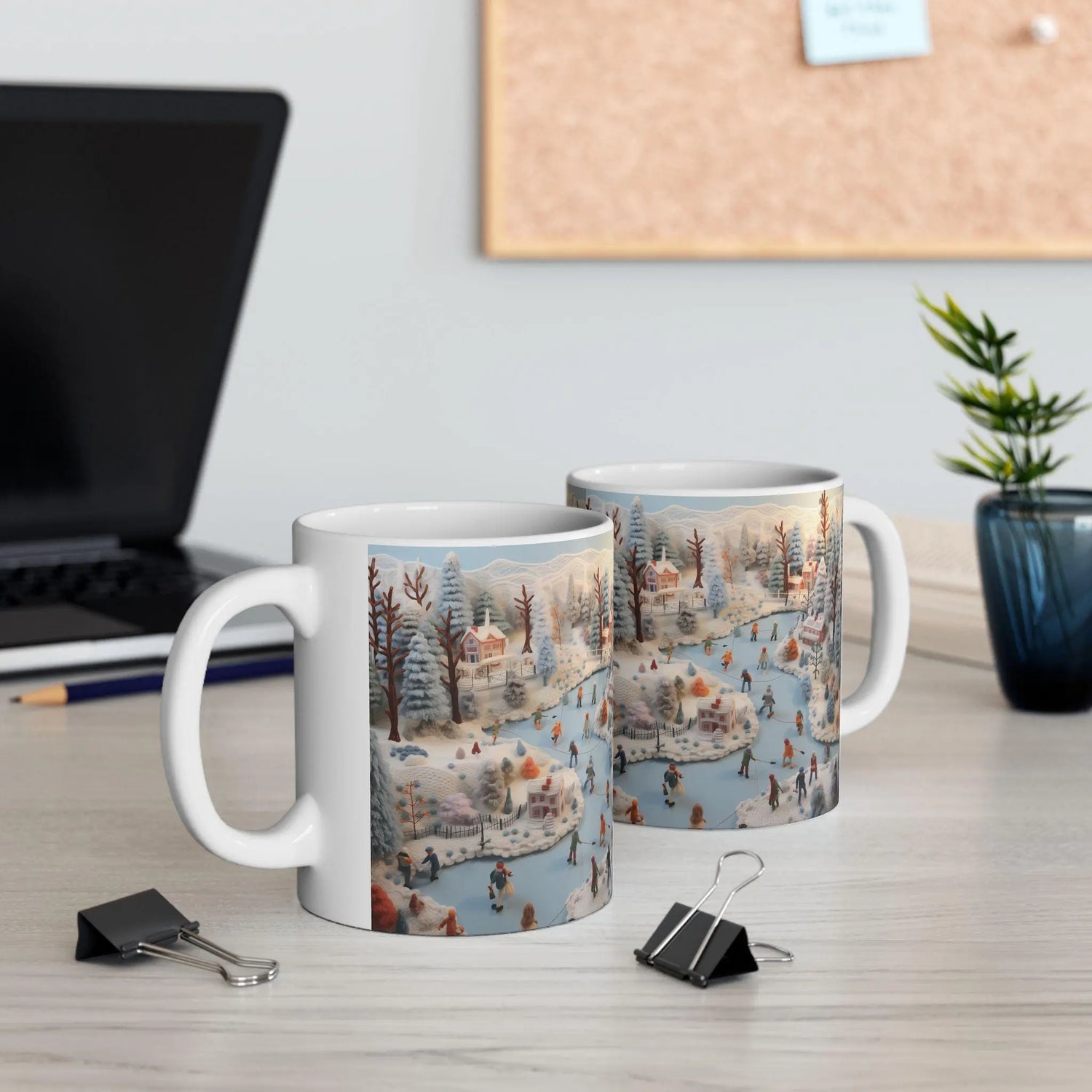Holiday Scene Ceramic Mug - Crochet Xmas Designs, Hot Chocolate Mug, Novelty Holiday Items, Christmas Gift Idea, Contemporary Xmas Coffee The Aurora Touch