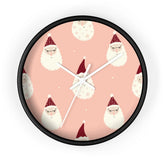 Christmas Wall Clock, Holiday Santa Pattern Clock, Gift for Mom, Xmas Home Decor, All Over Print Wall Art