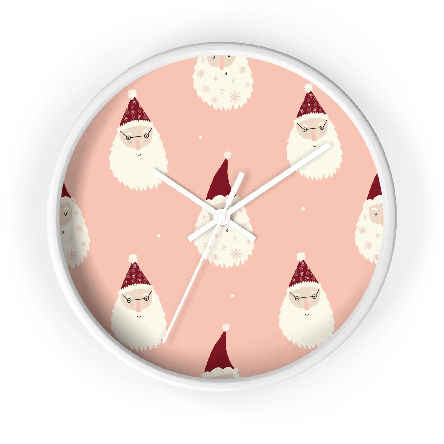 Christmas Wall Clock, Holiday Santa Pattern Clock, Gift for Mom, Xmas Home Decor, All Over Print Wall Art