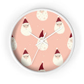 Christmas Wall Clock, Holiday Santa Pattern Clock, Gift for Mom, Xmas Home Decor, All Over Print Wall Art