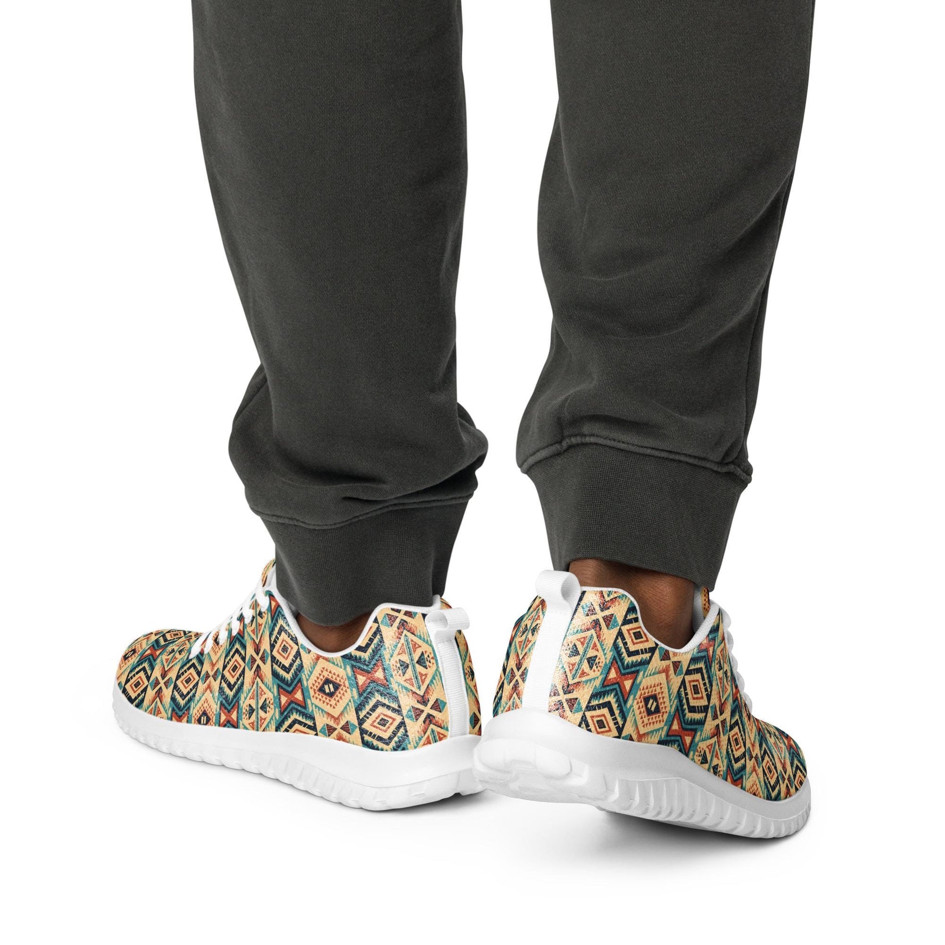Men’s colorful western pattern athletic shoes all over print stylish comfy walking gym casual wear soft fabric shoe