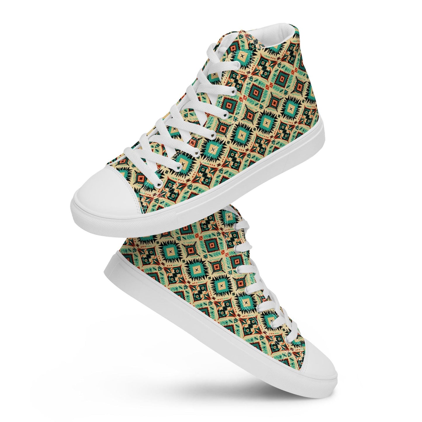Men’s high top canvas shoes, stylish men&#39;s high top canvas sneakers - western pattern all over design