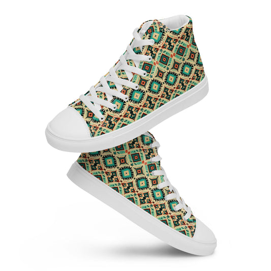 Men’s high top canvas shoes, stylish men&#39;s high top canvas sneakers - western pattern all over design