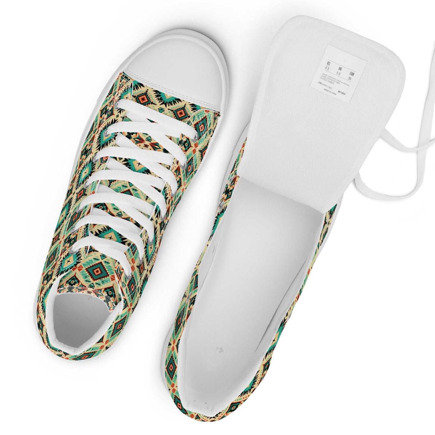 Men’s high top canvas shoes, stylish men&#39;s high top canvas sneakers - western pattern all over design