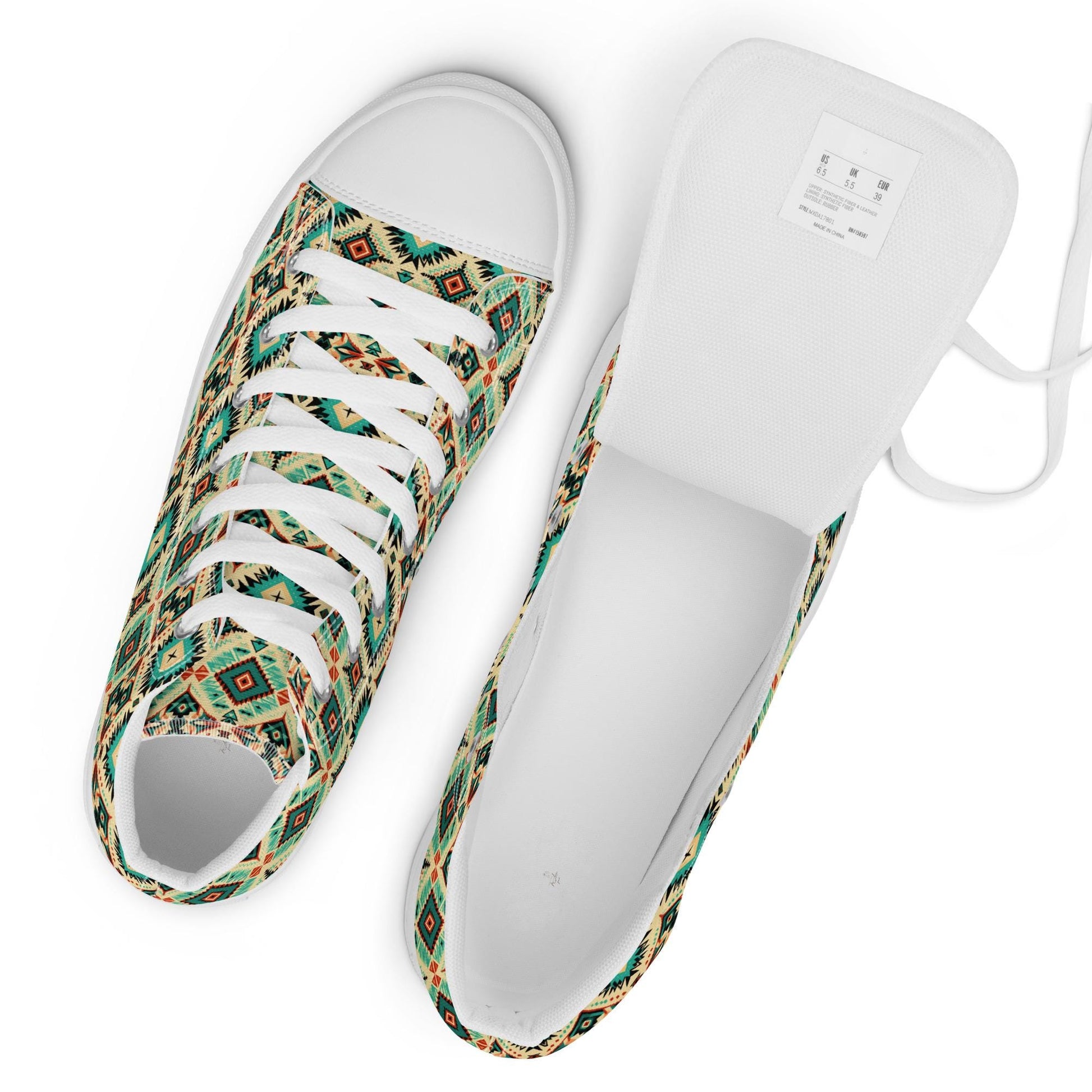 Men’s high top canvas shoes, stylish men&#39;s high top canvas sneakers - western pattern all over design