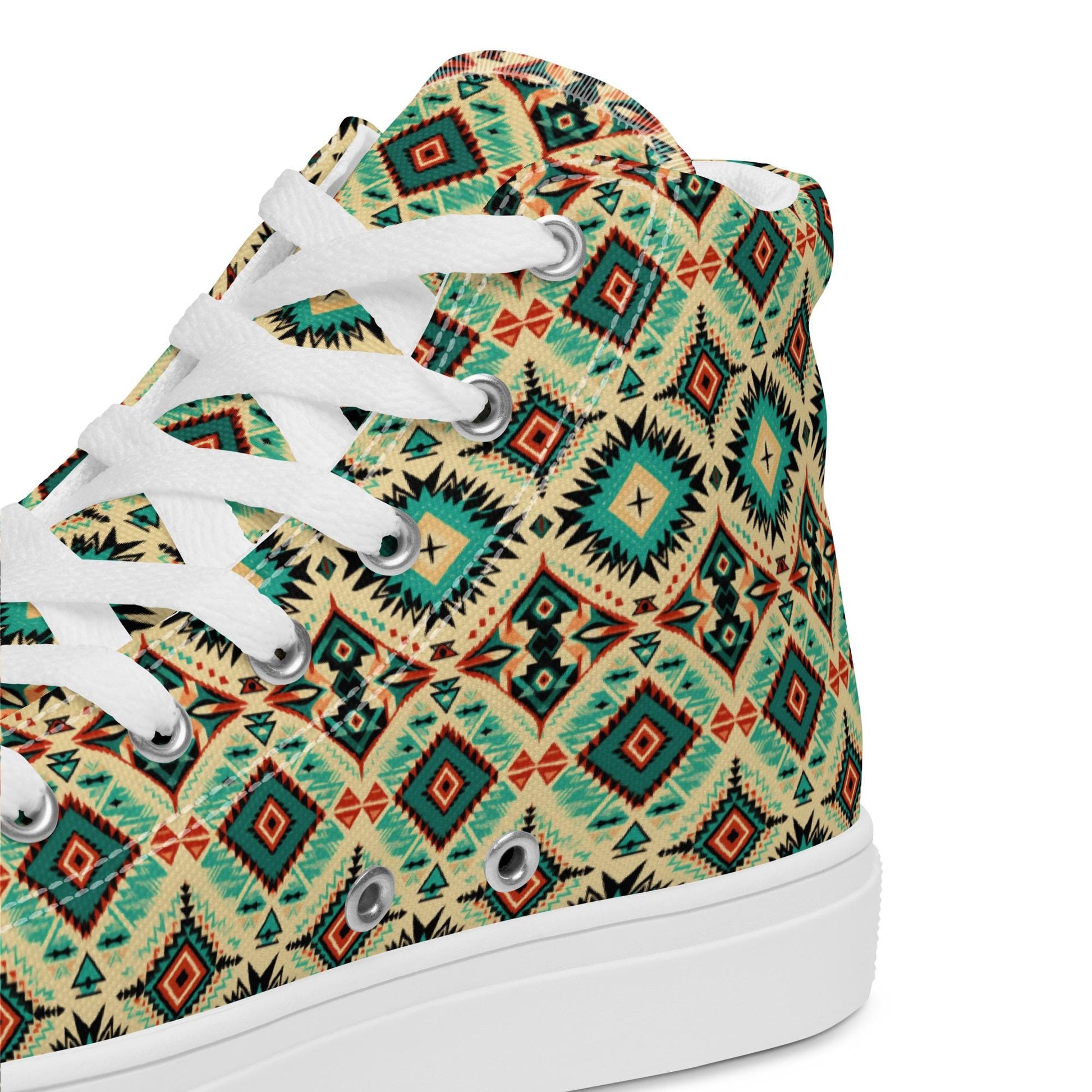 Men’s high top canvas shoes, stylish men&#39;s high top canvas sneakers - western pattern all over design