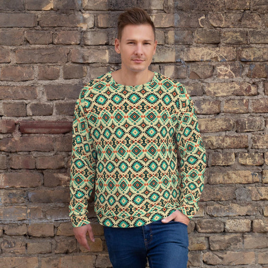Bright all over print Men's Sweatshirt, Stylish vibrant western style pattern cotton feel fabric comfy casual everyday errand shirt