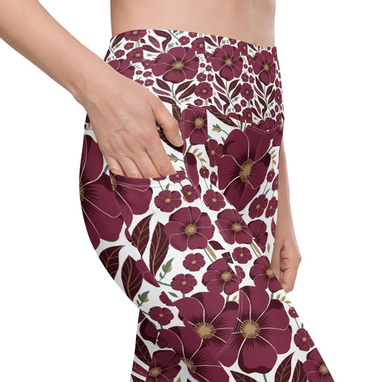 High-Waisted Leggings with Pockets | Recycled Polyester Floral all over Print Pattern Workout Pants | UPF 50+ Compression Yoga Tights