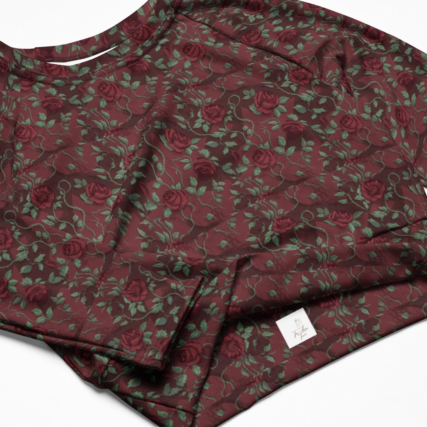 Eco-Friendly Long-Sleeve Crop Top – Recycled Fabric, UPF 50+ Sports, jean casual dinner everyday all over pattern print sexy top