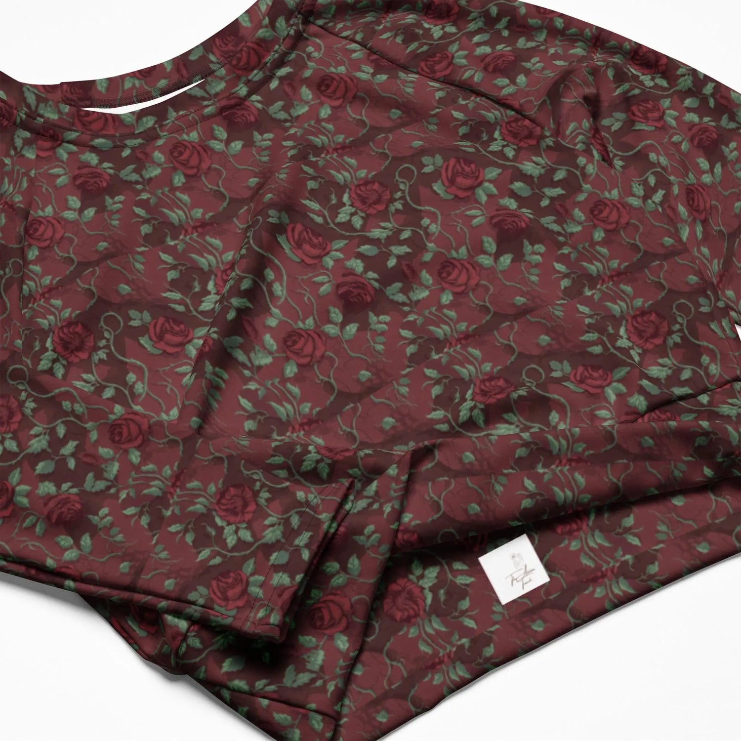 Eco-Friendly Long-Sleeve Crop Top – Recycled Fabric, UPF 50+ Sports, jean casual dinner everyday all over pattern print sexy top