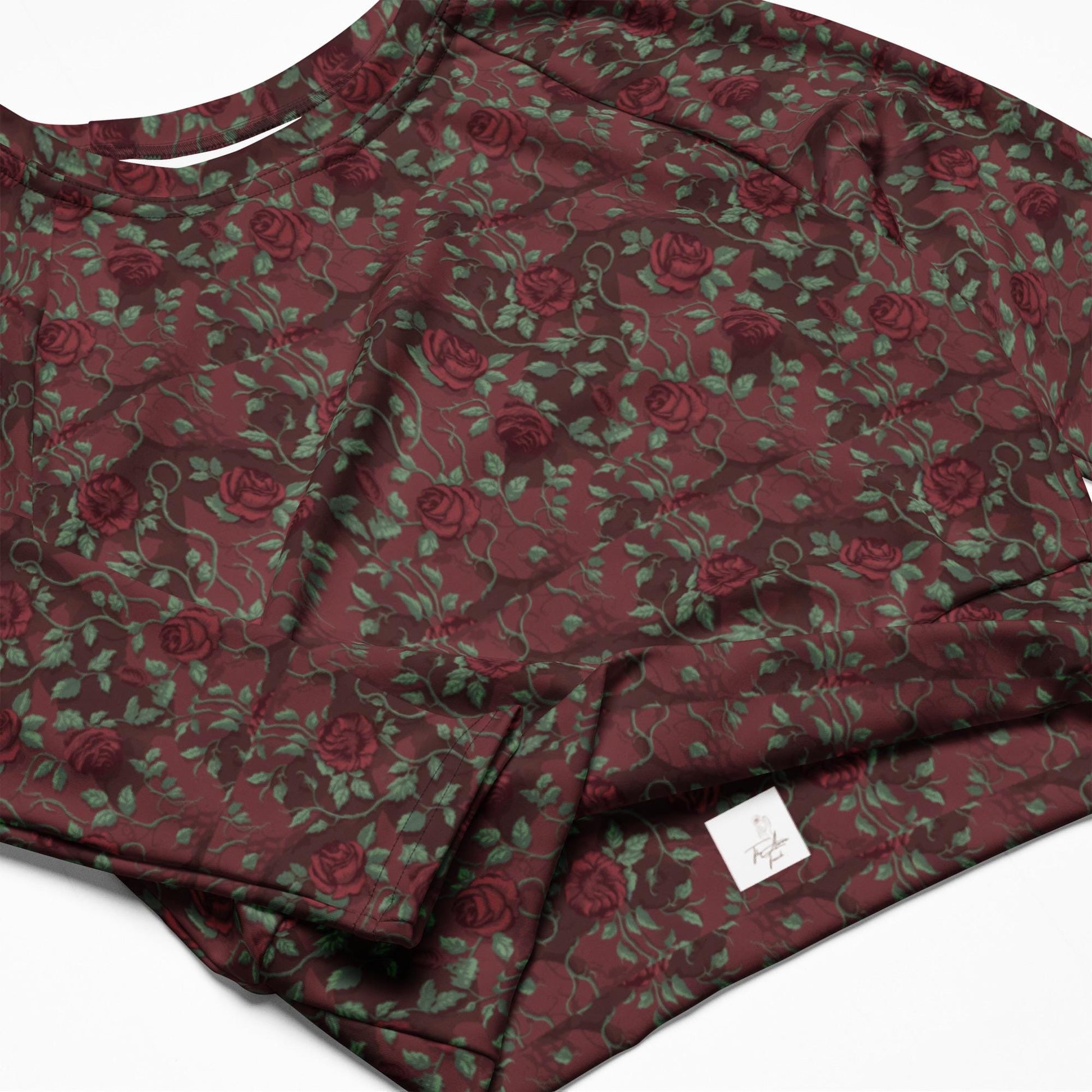 Eco-Friendly Long-Sleeve Crop Top – Recycled Fabric, UPF 50+ Sports, jean casual dinner everyday all over pattern print sexy top