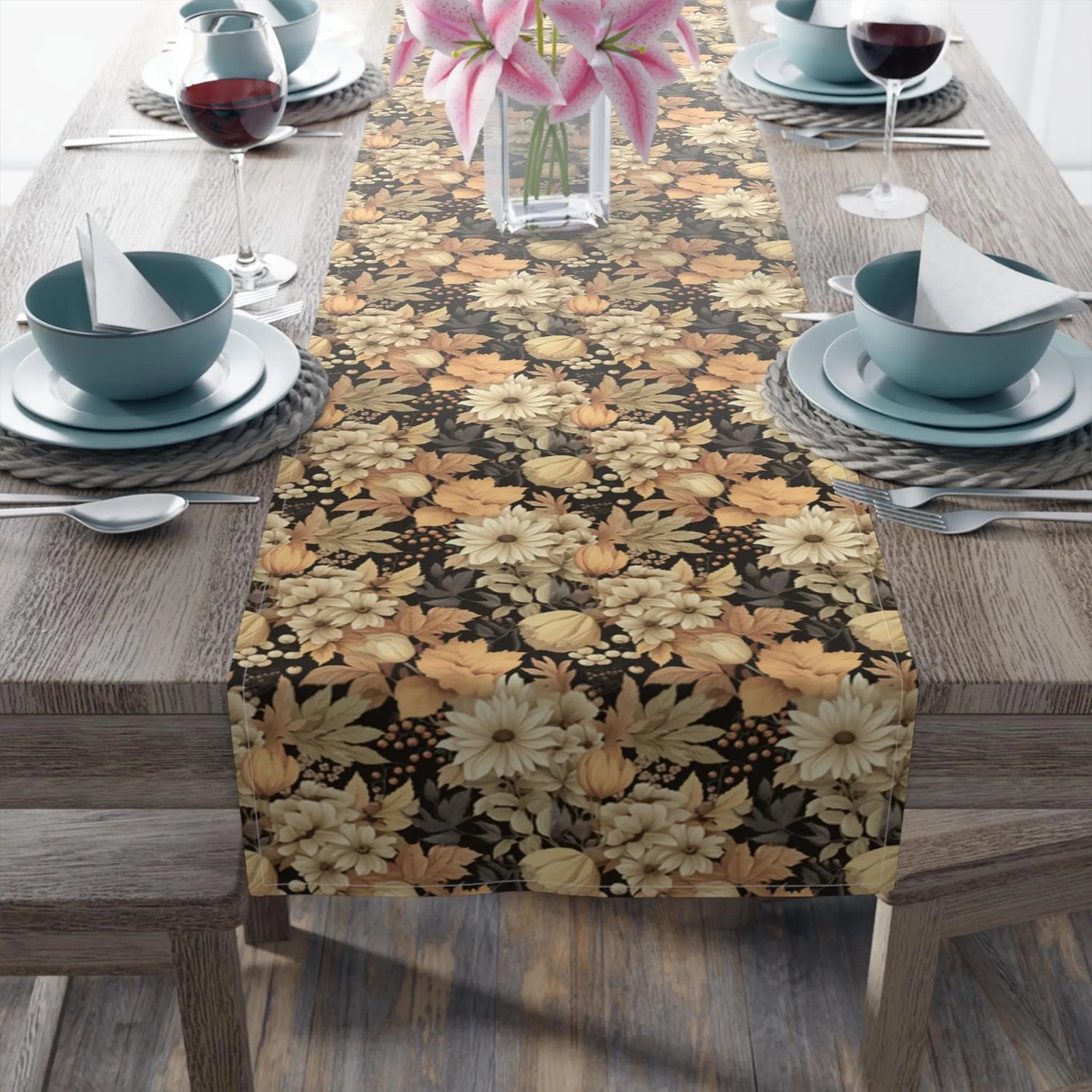 Floral Table Runner - Vintage Home Decor, Dining Table Centerpiece, Holiday Table Decor, Rustic Wedding Decor The Aurora Touch