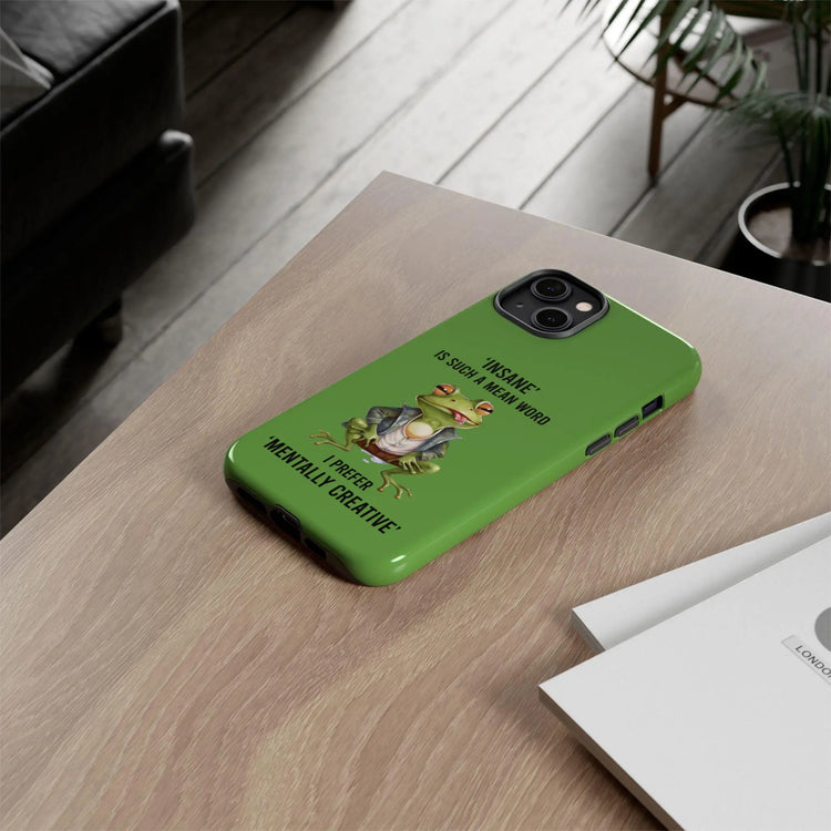 Tough Cases, Green Iphone14 case, Green Iphone 15 case, Humorous sturdy phone cover, Green Frog phone art, Silly gift cell phone