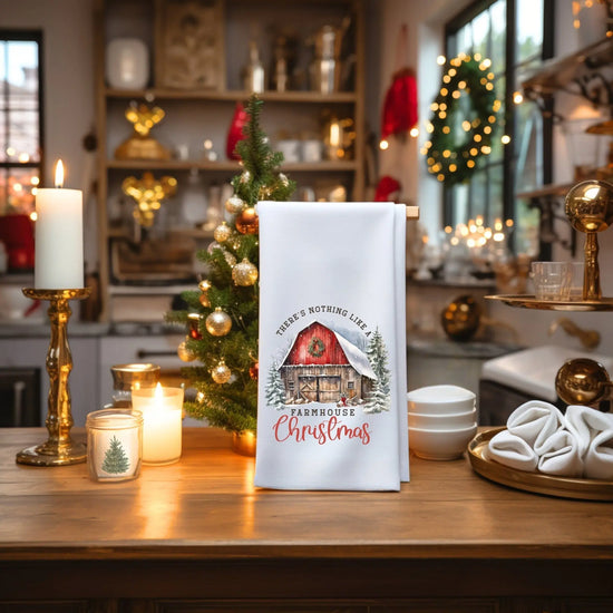 Farmhouse Xmas Tea Towel, Hand Towel, Cooking Towel, xmas gifts, Kitchen decor, Designer Tea Towel, Holiday Towel The Aurora Touch