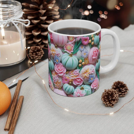 3D Pastel Thanksgiving Fall Mug 11oz, Festive Hot Beverage Cup, Casual Daily Coffee Mug, Fall Pattern Design The Aurora Touch
