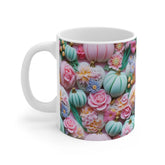 3D Pastel Thanksgiving Fall Mug 11oz, Festive Hot Beverage Cup, Casual Daily Coffee Mug, Fall Pattern Design The Aurora Touch