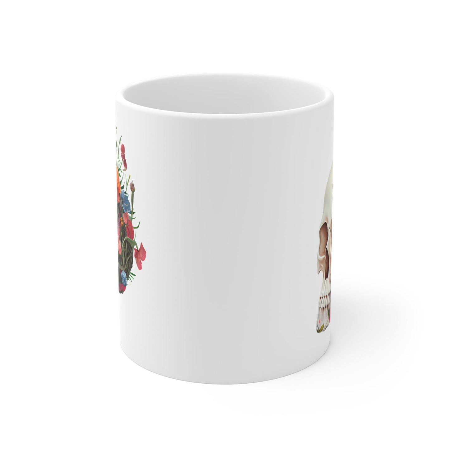 Floral Skull Mug - Artistic Coffee Cup for Floral Lovers, Unique Gift, Home Décor, Halloween Decoration, Custom Drinkware