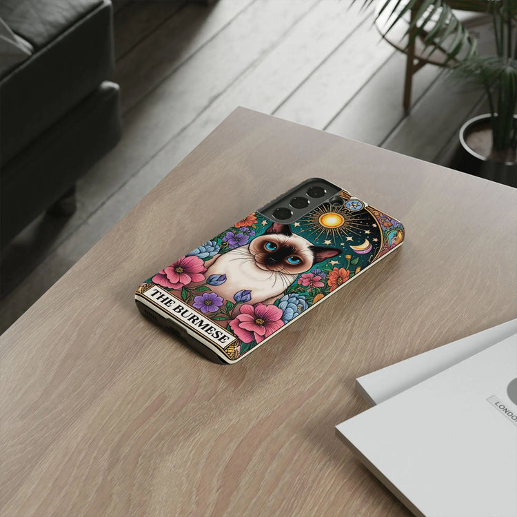 Animal Print Samsung Galaxy Tough Case, Burmese Cat Portrait Phone Cover, Kitty Tarot Card, Phone Accessories, Custom Phone Cases