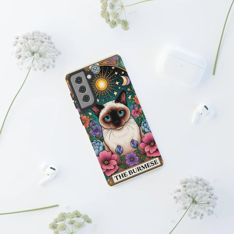 Tough Cases, Samsung Galaxy Phone case, Beautiful Animal Print Android Phone Cover, Burmese Cat print portrait, Kitty Tarot Card