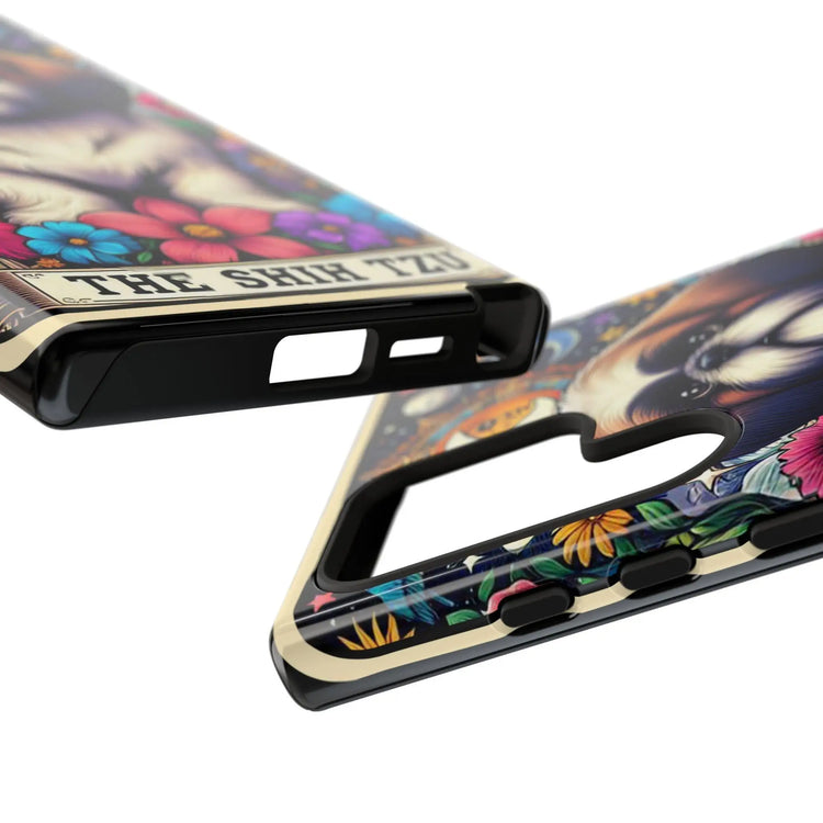 Shih Tzu Floral Portrait Phone Case | Tough Galaxy Hard Cover | Android Designer Case | Tarot Card Pet Art