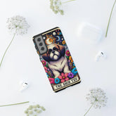 Shih Tzu Floral Portrait Phone Case | Tough Galaxy Hard Cover | Android Designer Case | Tarot Card Pet Art