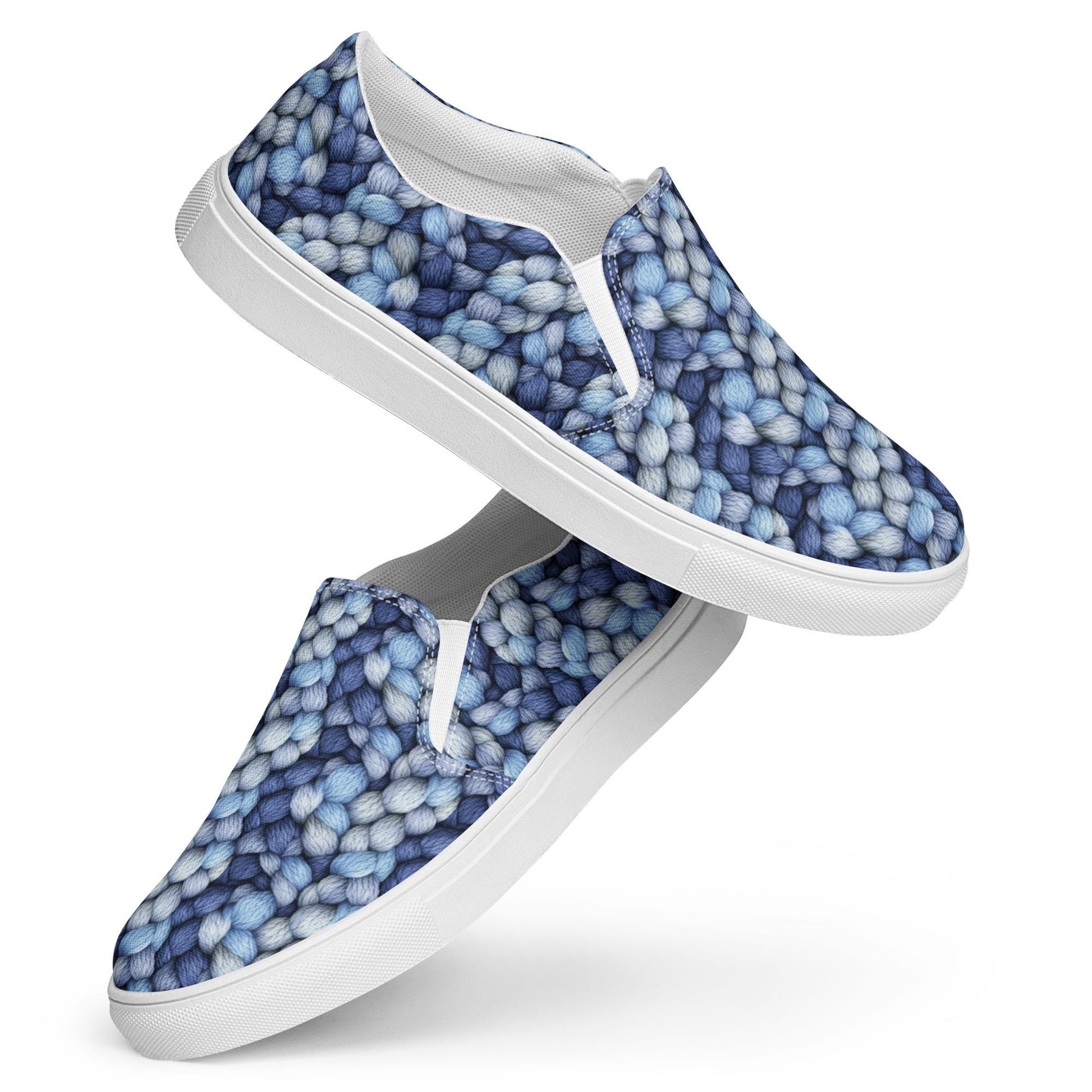 Women&#39;s Slip-On Canvas Shoes - Stylish Shades of Blue Knitted Rope All-Over Pattern - Casual All-Day Fashion