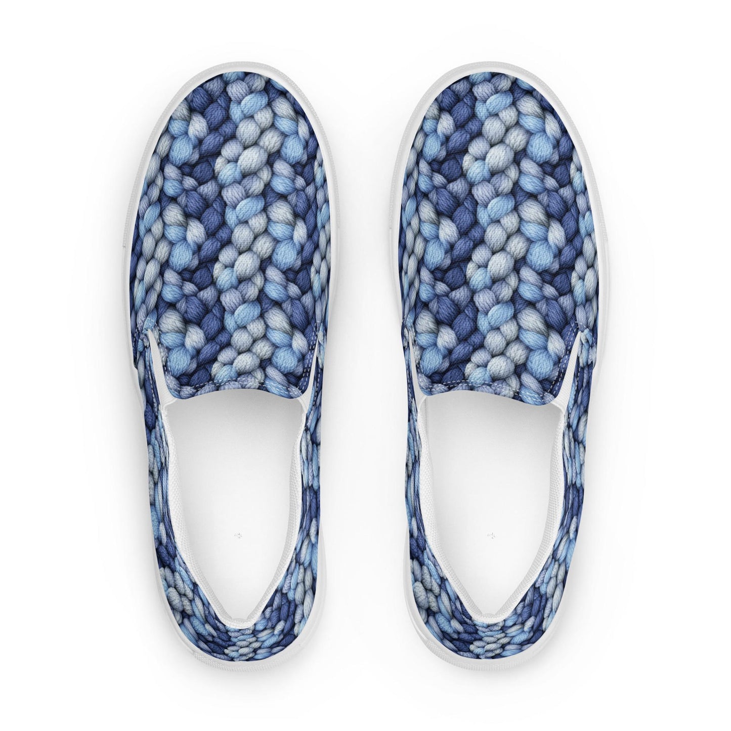 Women&#39;s Slip-On Canvas Shoes - Stylish Shades of Blue Knitted Rope All-Over Pattern - Casual All-Day Fashion