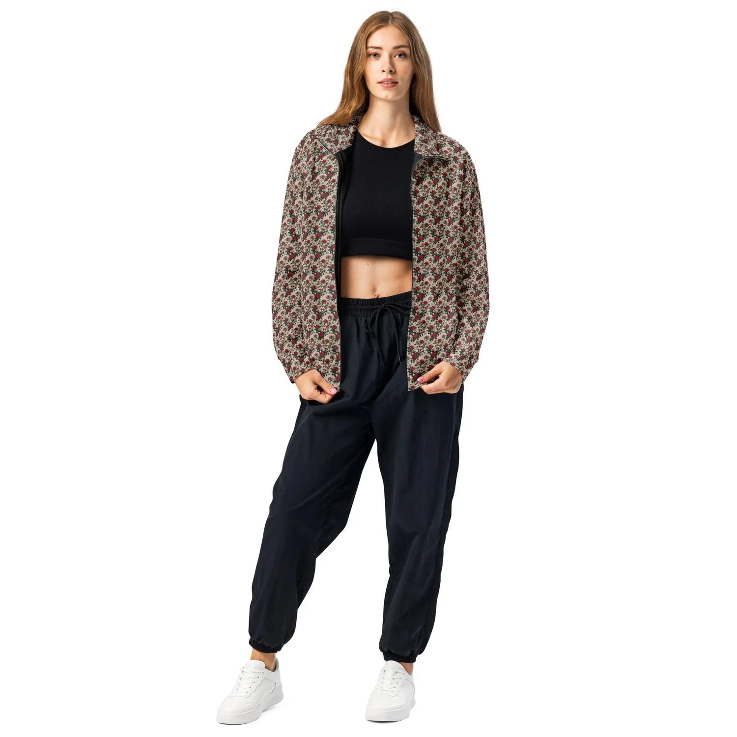 Unisex All-Over Print Rose Pattern Track Jacket - Stylish Casual Wear for All Occasions