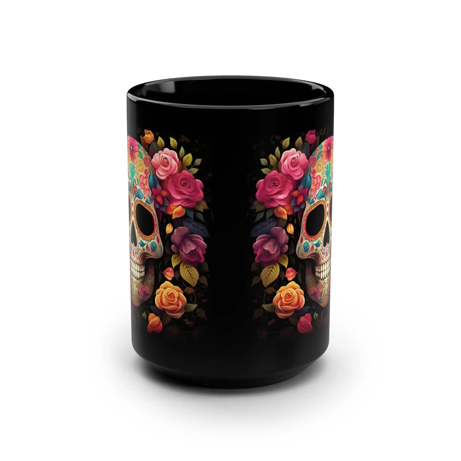 Black Mug, 15oz, Day of The Dead, Dia de Los Muertos, Halloween Mug, Dark Mug, Large Coffee Mug, Festive Mug, Holiday Mug The Aurora Touch