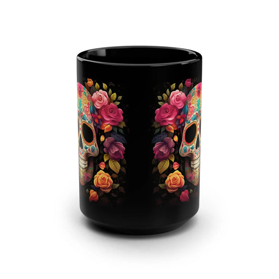 Black Mug, 15oz, Day of The Dead, Dia de Los Muertos, Halloween Mug, Dark Mug, Large Coffee Mug, Festive Mug, Holiday Mug The Aurora Touch