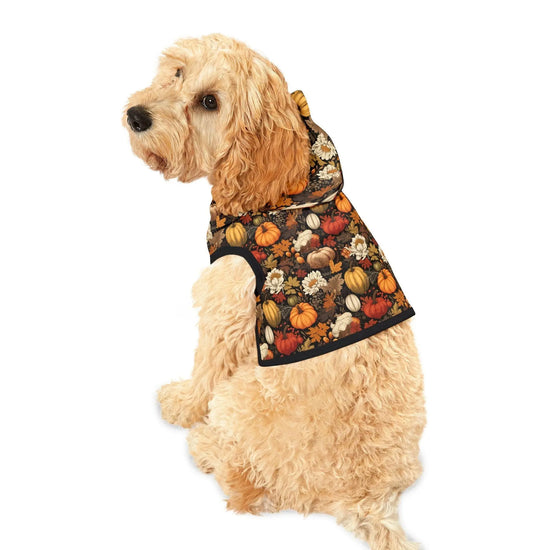 Fall Floral Pet Hoodie, Cozy Dog Sweater, Halloween Costume Alternative, Pumpkin Print Dog Outfit, Autumn Dog Apparel The Aurora Touch