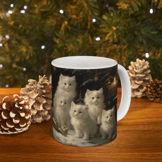 Charming 11oz Ceramic Christmas Mug for Cat Lovers - White Cats Holiday Gift - Perfect for Hot Cocoa & Tea The Aurora Touch
