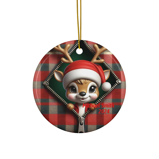 Personalized Holiday Ceramic Ornament, Cute Reindeer Decoration, Christmas Gift, Family Keepsake, Festive Home Decor, 2024