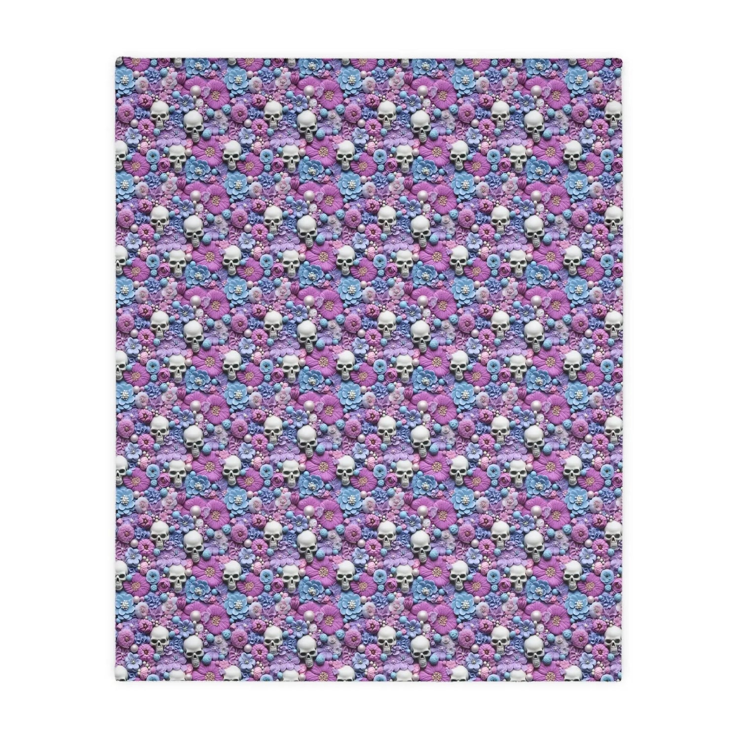 Skull & Floral Velveteen Blanket, Two- Sided Cozy Throw for Home Decor, Perfect for Halloween, Day of the Dead, Gothic Style, Unique Gift