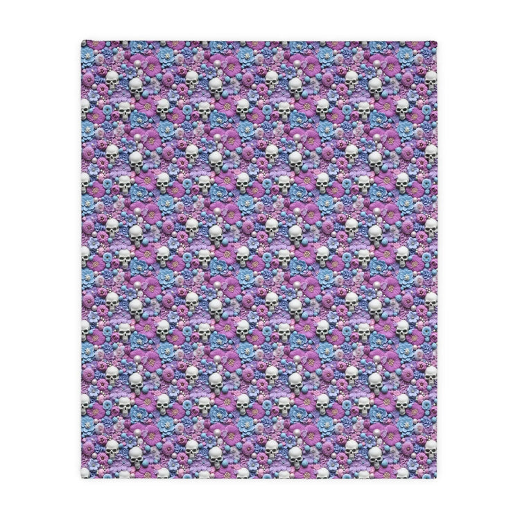 Skull & Floral Velveteen Blanket, Two- Sided Cozy Throw for Home Decor, Perfect for Halloween, Day of the Dead, Gothic Style, Unique Gift