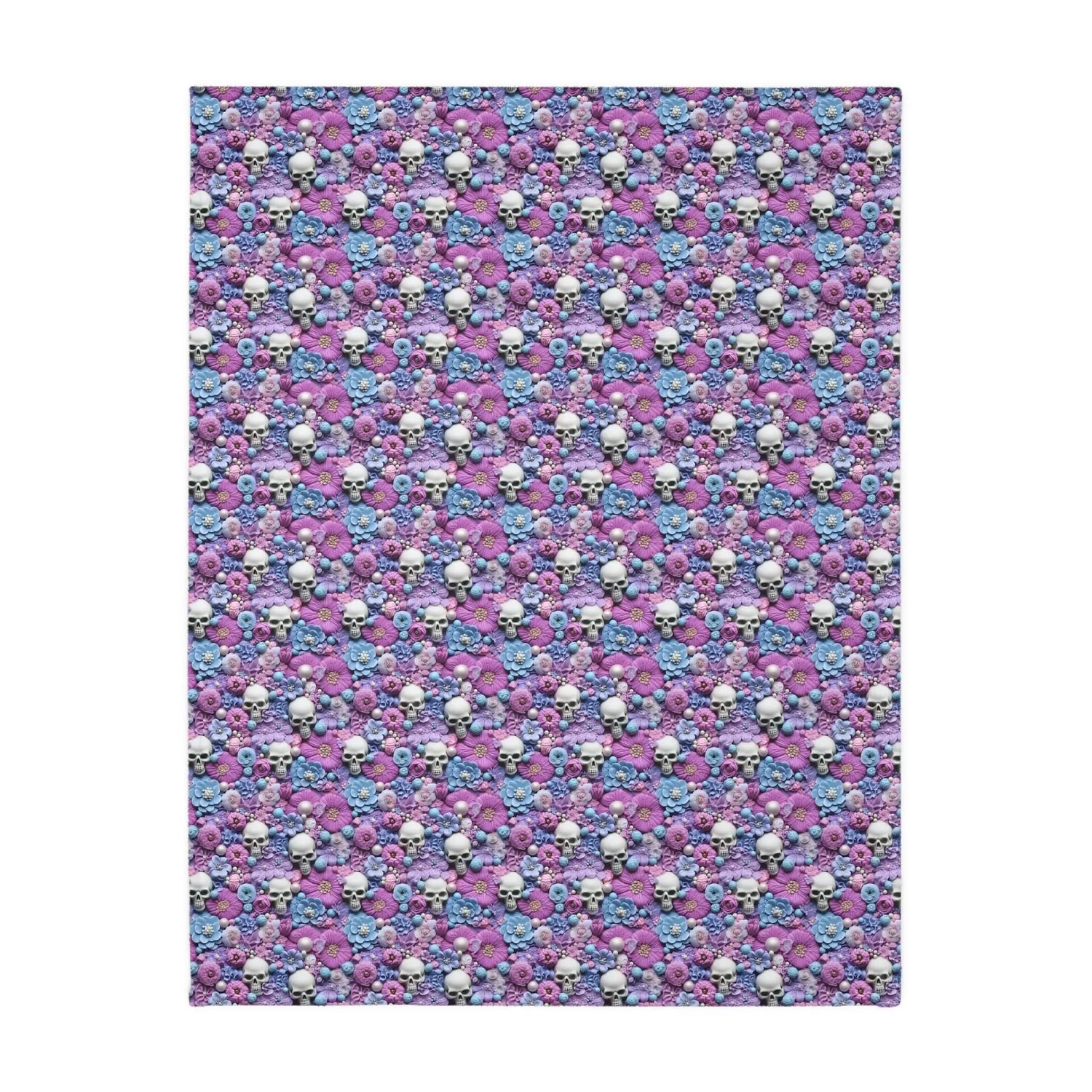 Skull & Floral Velveteen Blanket, Two- Sided Cozy Throw for Home Decor, Perfect for Halloween, Day of the Dead, Gothic Style, Unique Gift