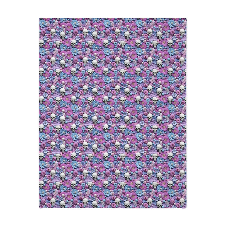 Skull & Floral Velveteen Blanket, Two- Sided Cozy Throw for Home Decor, Perfect for Halloween, Day of the Dead, Gothic Style, Unique Gift