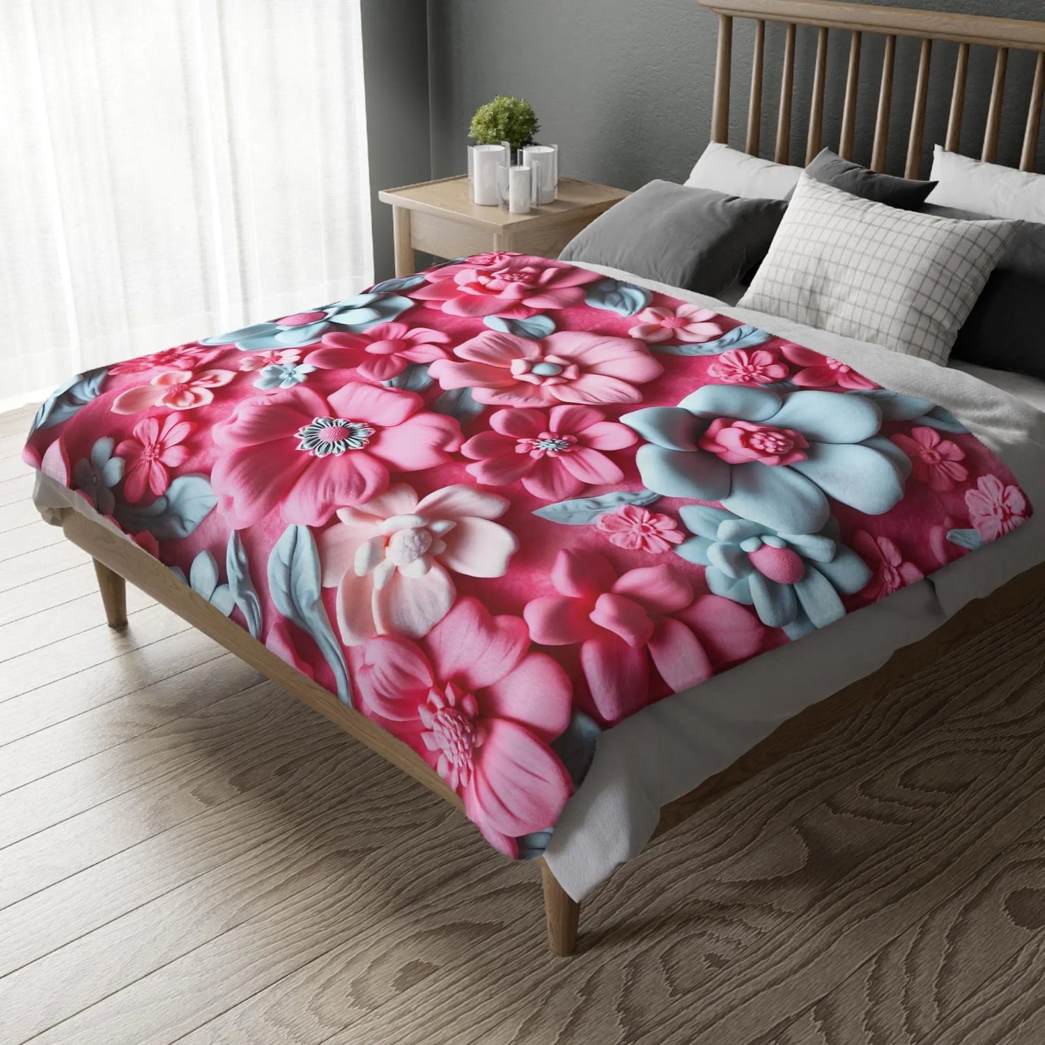Floral Microfiber Two- Sided Blanket, Cozy Home Decor, Soft Pet Blanket, Chic Gift for Her, Spring Vibes, Garden Lover&