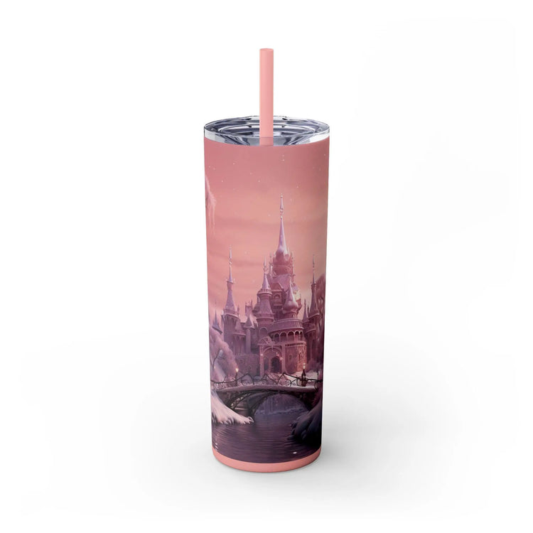 Pink Holiday Skinny Tumbler with Straw, 20oz - Pretty Pink Xmas Christmas Novelty, Female Gift The Aurora Touch