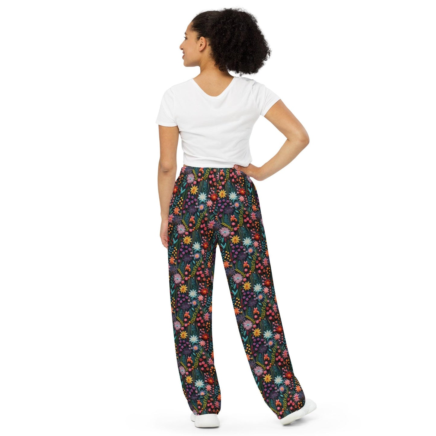 All-Over Floral 3D Print Wide-Leg Pants for Women