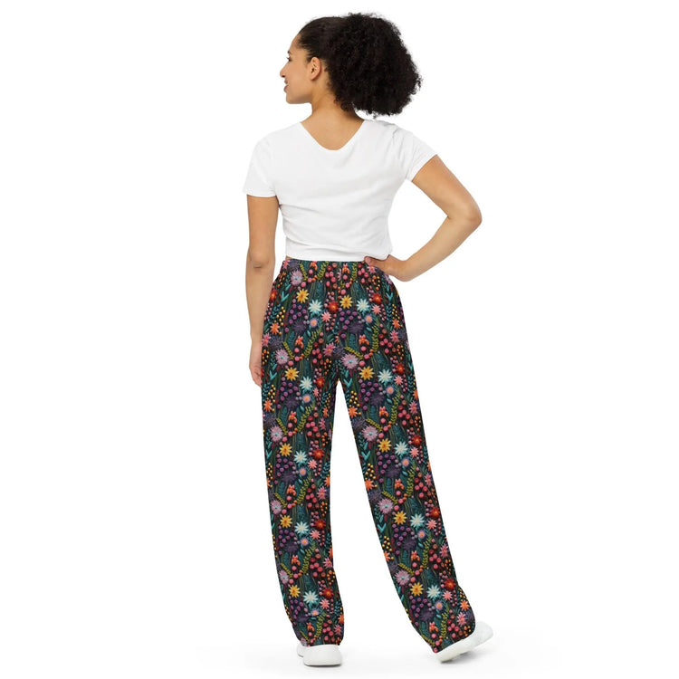 All-Over Floral 3D Print Wide-Leg Pants for Women