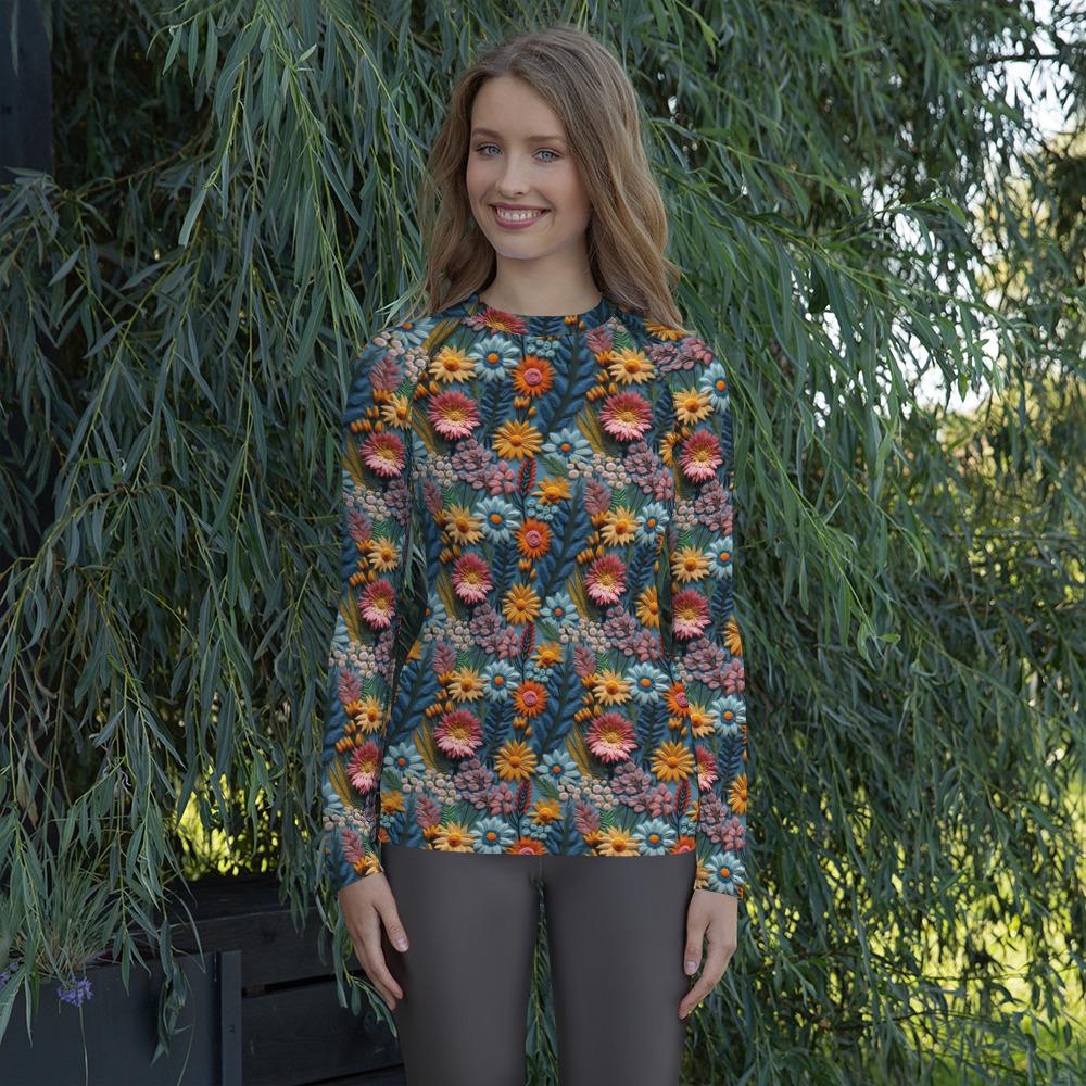Stylish Women&#39;s Fall Floral Print Rash Guard - Versatile Slim Fit Casual Shirt