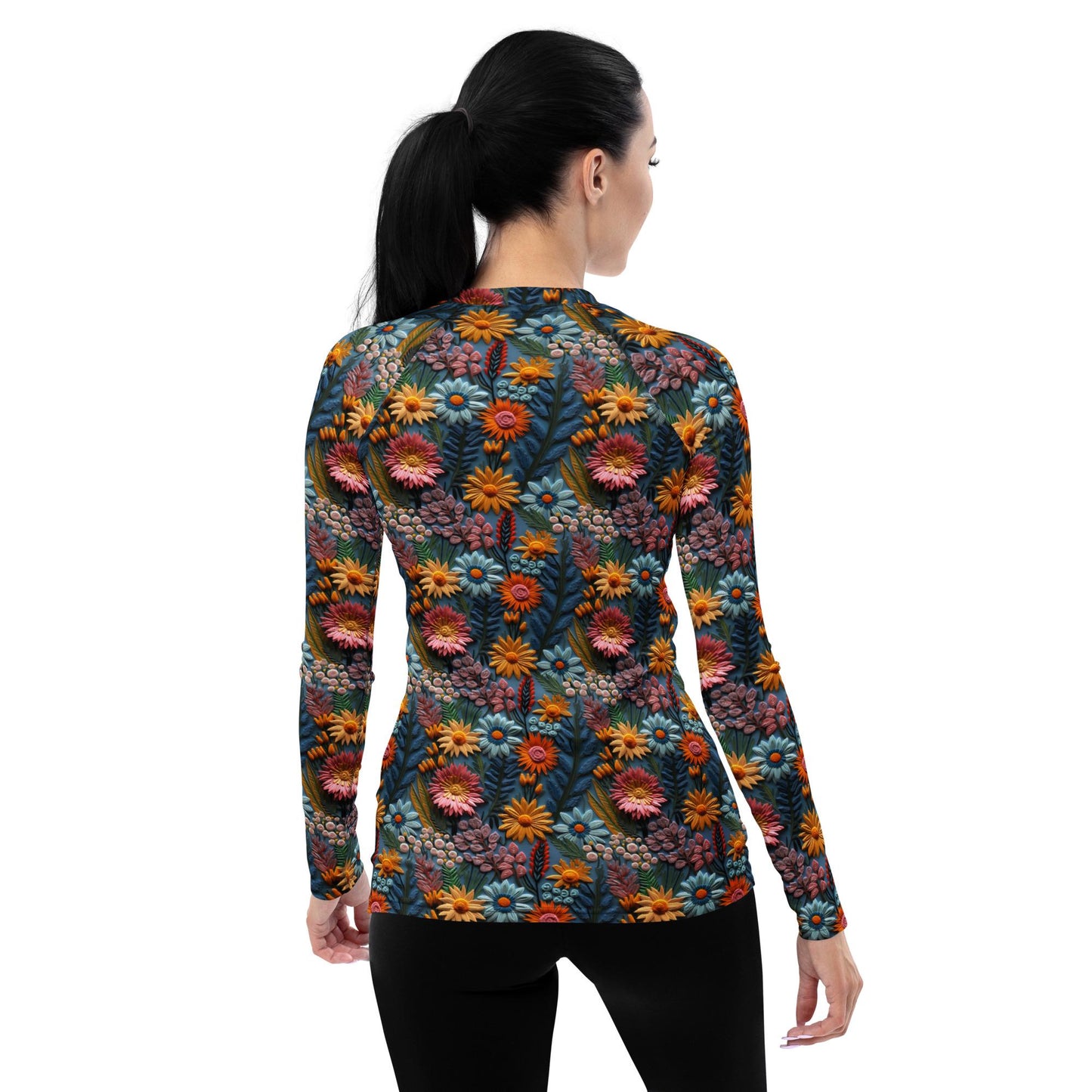 Stylish Women&#39;s Fall Floral Print Rash Guard - Versatile Slim Fit Casual Shirt