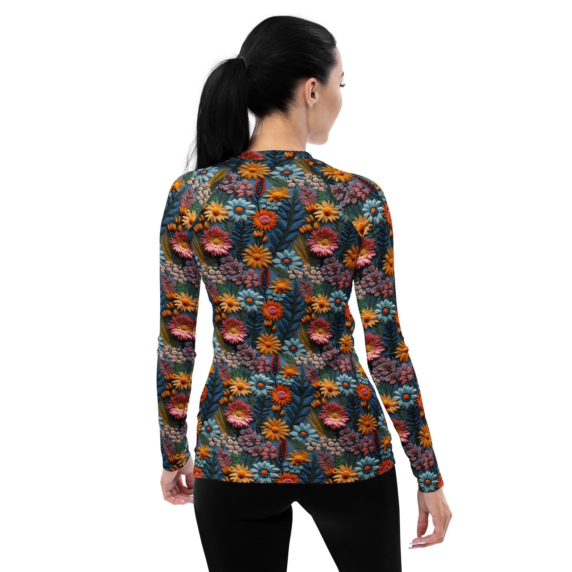 Stylish Women&#39;s Fall Floral Print Rash Guard - Versatile Slim Fit Casual Shirt