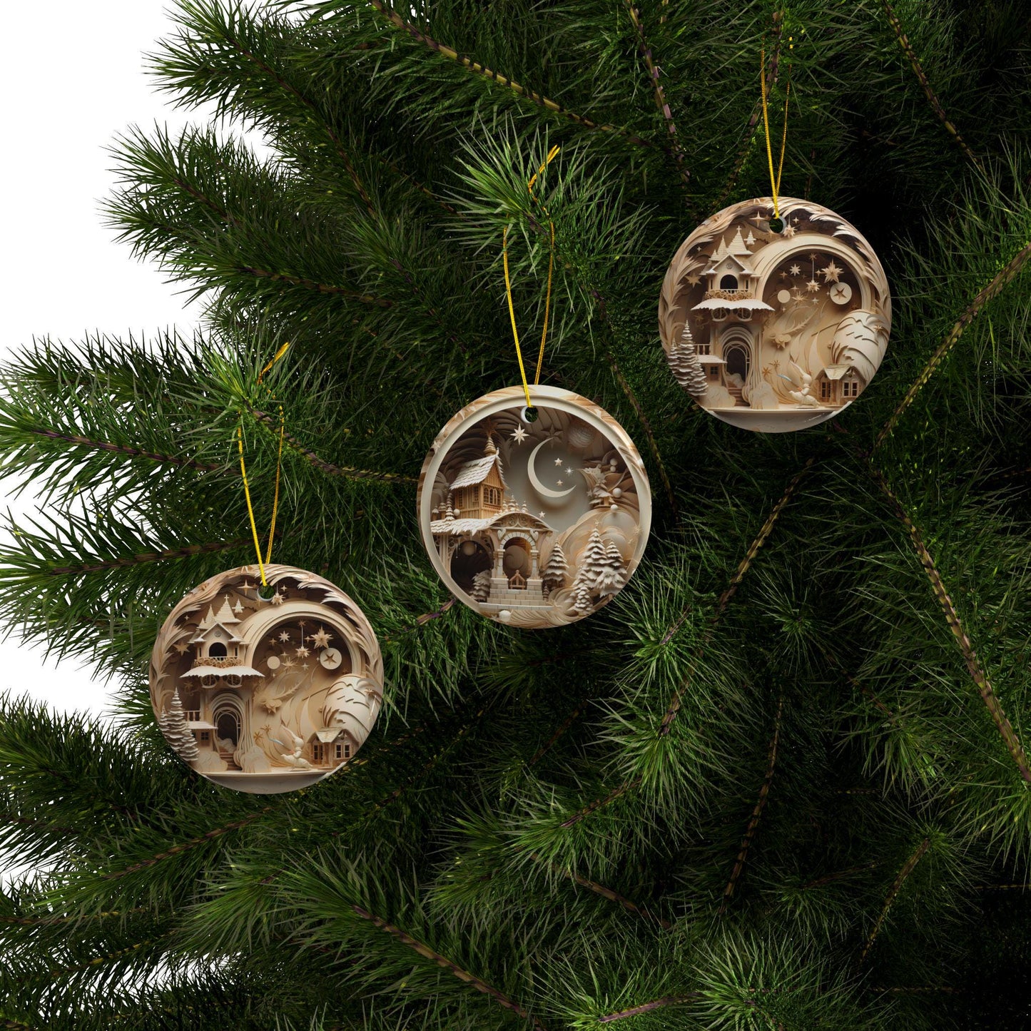 Whimsical Ceramic Ornaments - Perfect for Christmas Decor, Holiday Gifts, Tree Decorations, Winter Wonderland, Double-Sided