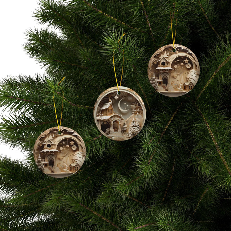 Whimsical Ceramic Ornaments - Perfect for Christmas Decor, Holiday Gifts, Tree Decorations, Winter Wonderland, Double-Sided The Aurora Touch