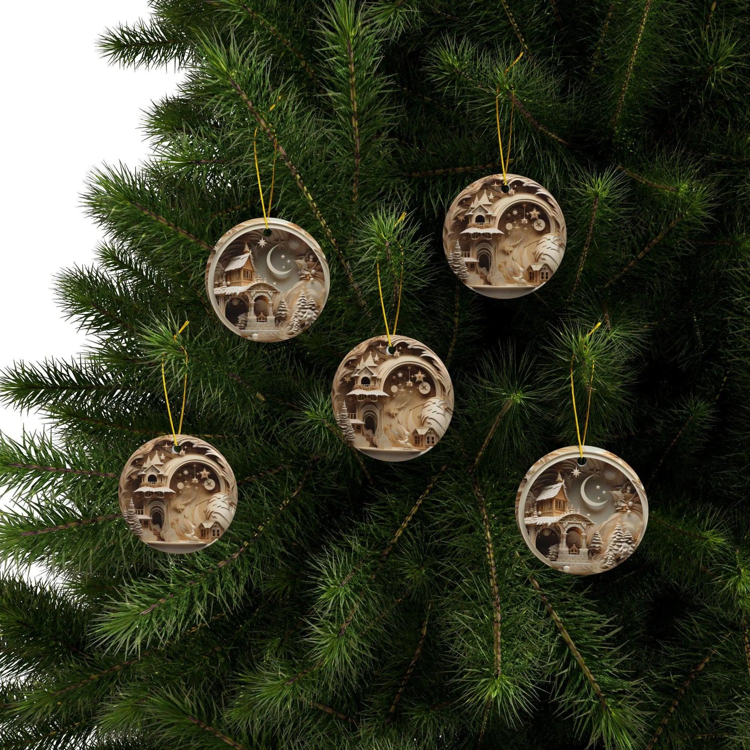 Whimsical Ceramic Ornaments - Perfect for Christmas Decor, Holiday Gifts, Tree Decorations, Winter Wonderland, Double-Sided The Aurora Touch